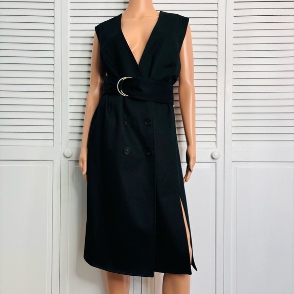 Carolina Herrera Dresses & Skirts - CAROLINA HERRERA Belted Twill Black Midi Dress Size 10